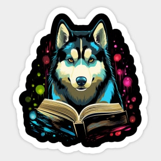 Siberian Husky Reads Book Sticker